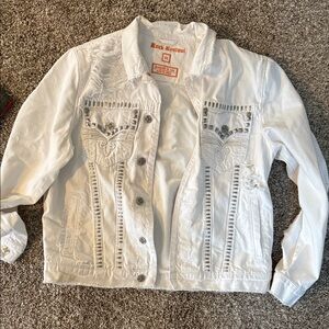 Rock Revival White Denim Jacket with Silver Accents